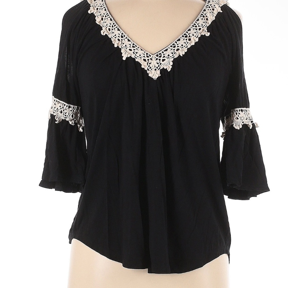 Elegant Black Blouse with Lace Trim